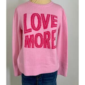 On Twelfth pink acrylic spandex pearl studded women’s LOVE MORE sweater